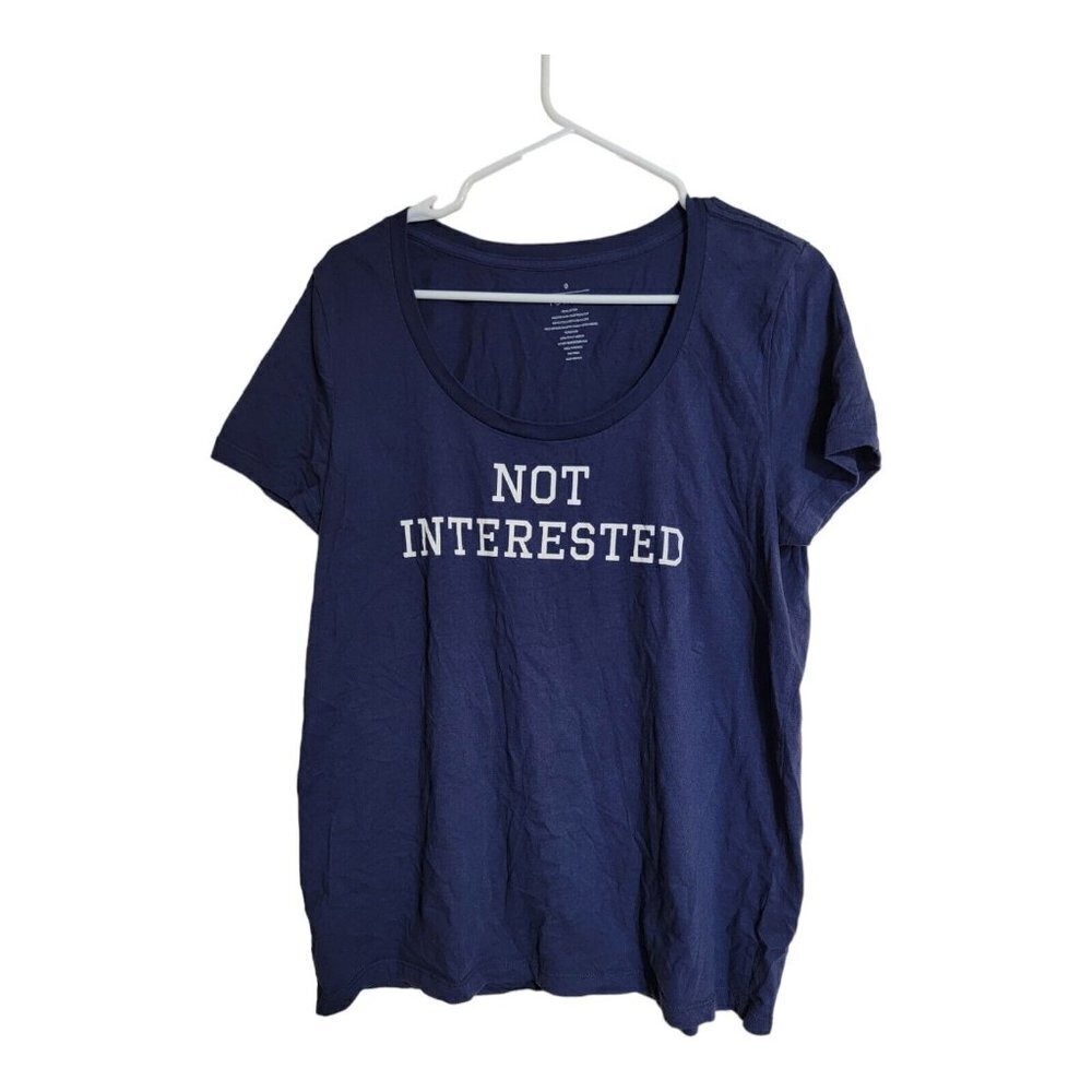 Torrid Shirt Womens Size 0 Not Interested Scoop Tee Navy Blue White Lettering